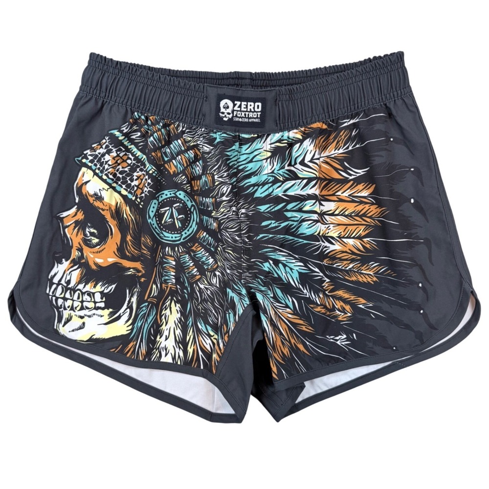Zero Foxtrot War Chief Silkies Mens Small Grey Skull Graphic Athletic Shorts